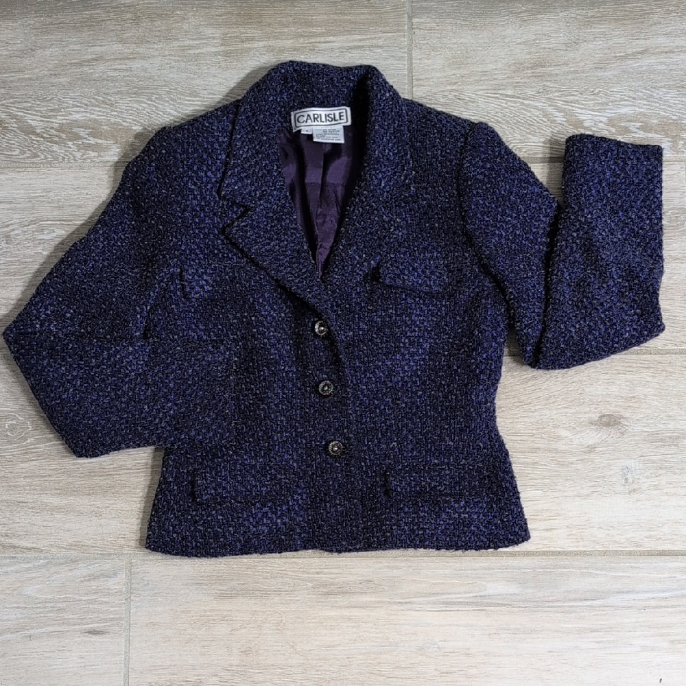 Carlisle Women's Tweed Navy Blazer Jacket  | Vintage Tweed Suit Blazer Jacket - Picture 6 of 13